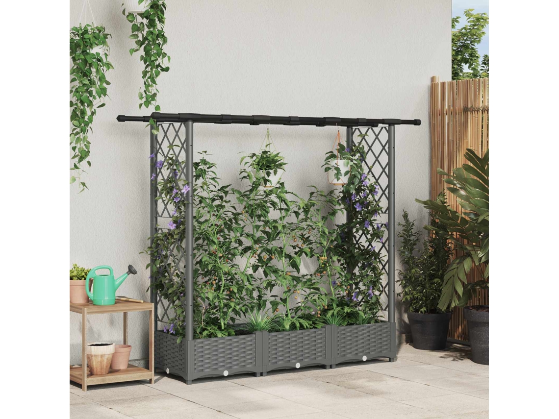 Vidaxl Cama Elevada Com Treliça E Telhado Cinzento-claro Pp