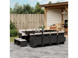 13 Pcs Conjunto De Jantar P/jardim Com Almofadões Vime Pe Preto Dkd Home Decor