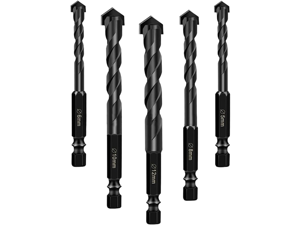 Conjunto De 5 Brocas Liga Metálica Yg6x Para Azulejo, Mármore, Vidro E Metal, Tamanhos 6, 8, 10 12 Mm Manuais