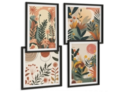 Pinturas Murais Modernas Composição Zen Tranquila, Flores E Água Moldura Preta Imagens Para Um Quarto Infantil Espelharte (conjunto De 4 Imagens)