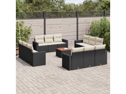 Vidaxl 13 Pcs Conjunto De Sofás De Jardim Com Almofadões Vime Pe Preto