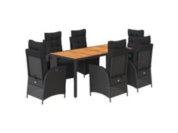 Conjunto de 7 Jantar para Jardim com Almofadões Vime Pe Preto MAISON EXCLUSIVE