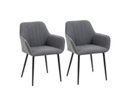 Conjunto 2 Cadeiras Cinza 59,5x56,5x81cm, Revestimento Em Linho, Encosto E Base Metálica, Design Contemporâneo Para Sala E Escritório