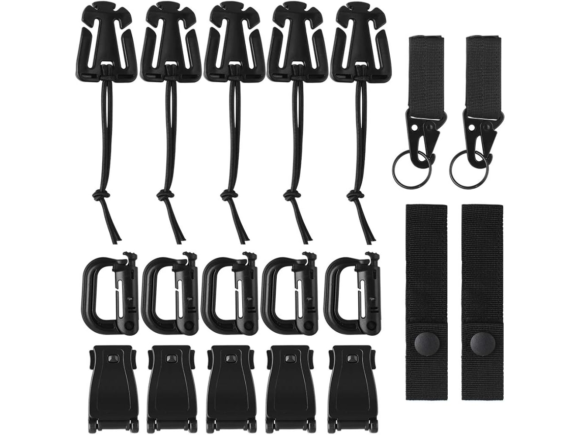 Acessórios para mochila tática, 19 peças, alças, clipe, argola, fivela, elástico AQUAFORGE