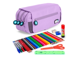 Estojo Triplo de 3 Fechos com Material Escolar Incluído Lavanda COLEPACK