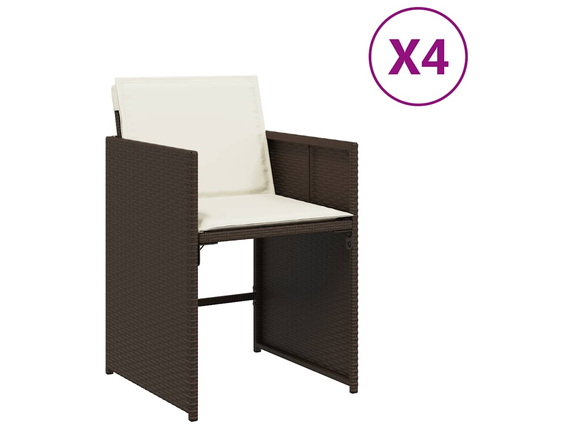 Conjunto de 4 Cadeiras de Jardim com Almofadões Vime Pe Castanho MAISON EXCLUSIVE