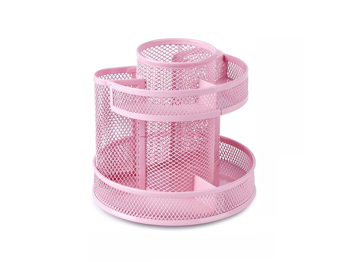 Organizador de mesa giratório para crianças, porta-lápis, porta-lápis giratório de arame metálico, ideal para escola e escritório, Slowmoose rosa