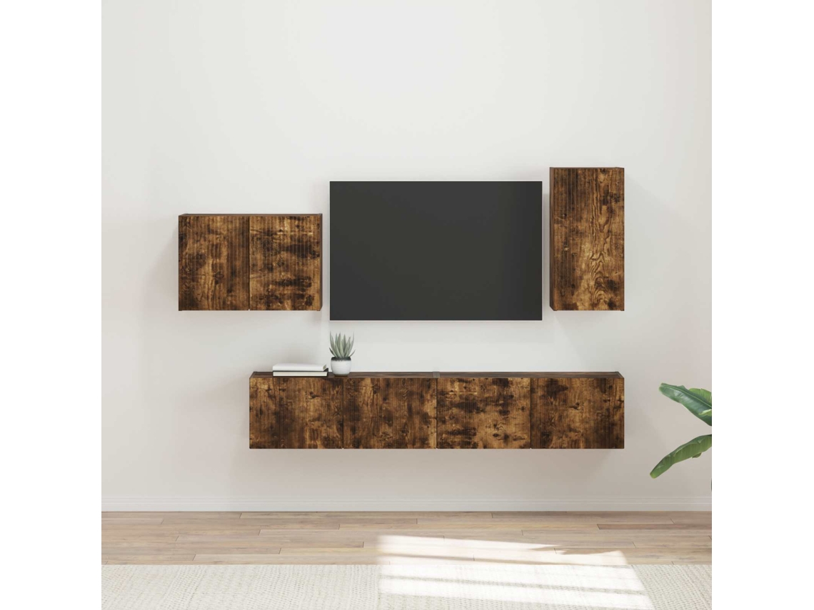 Vidaxl Conjunto de Gabinete de Parede para Tv 4 Pcs Carvalho Defumado
