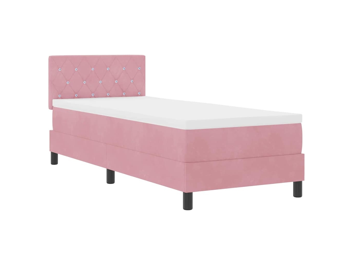 Cama De Solteiro | Camas Para Quarto | Cama Box Spring Led Com Colchão Com Led Rosa 80 X 200 Cm Veludo