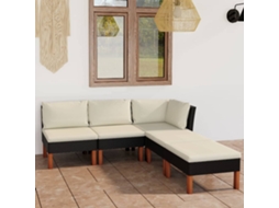 Conjunto 5 Peças Lounge De Jardim C/ Almofadões Vime Pe Preto Dkd Home Decor