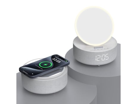 Carregador Despertador Sem Fio Relógio Espelhado Para Apple, Samsung  Bluetooth Cinzento