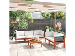 Vidaxl Conjunto De Lounge De Jardim Vidaxl Com 6 Peças E Almofadas Em Madeira De Acácia Creme E Corda