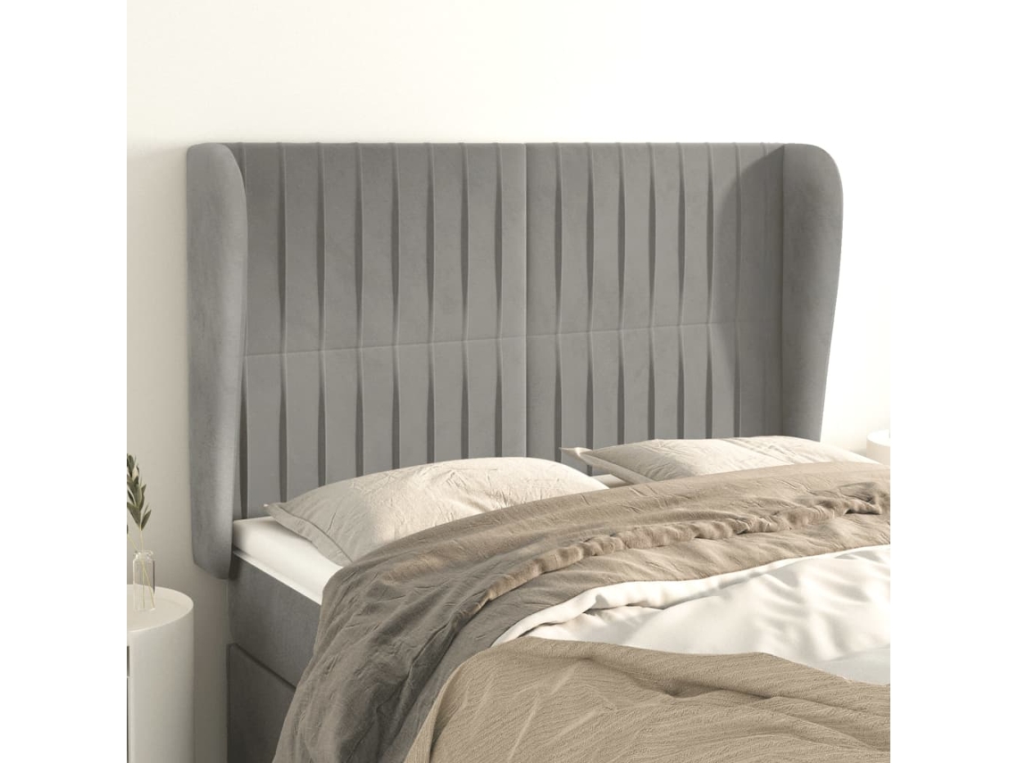 Vidaxl Cabeceira De Cama C/ Abas Veludo 147x23x118/128cm Cinza-claro