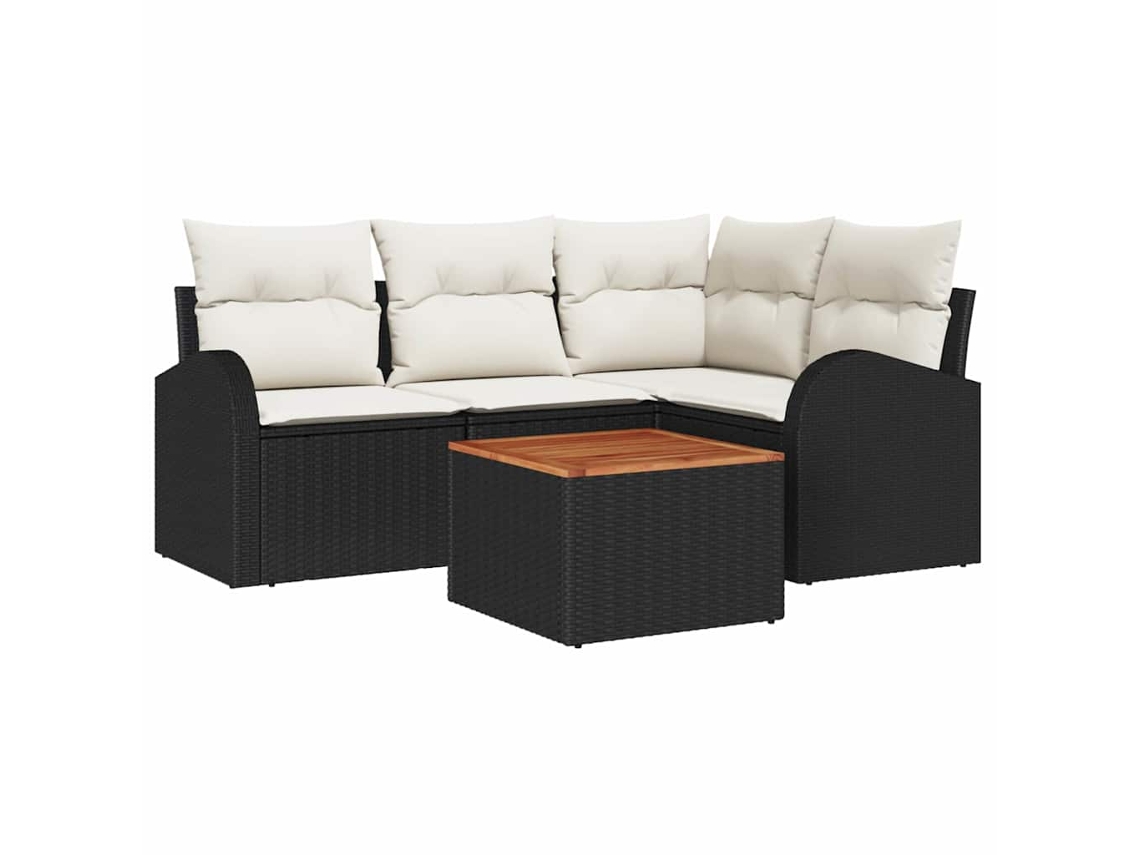 Conjunto de Sofá de Jardim com Almofada 5 Pcs Preto Vime Pe HARLANV1