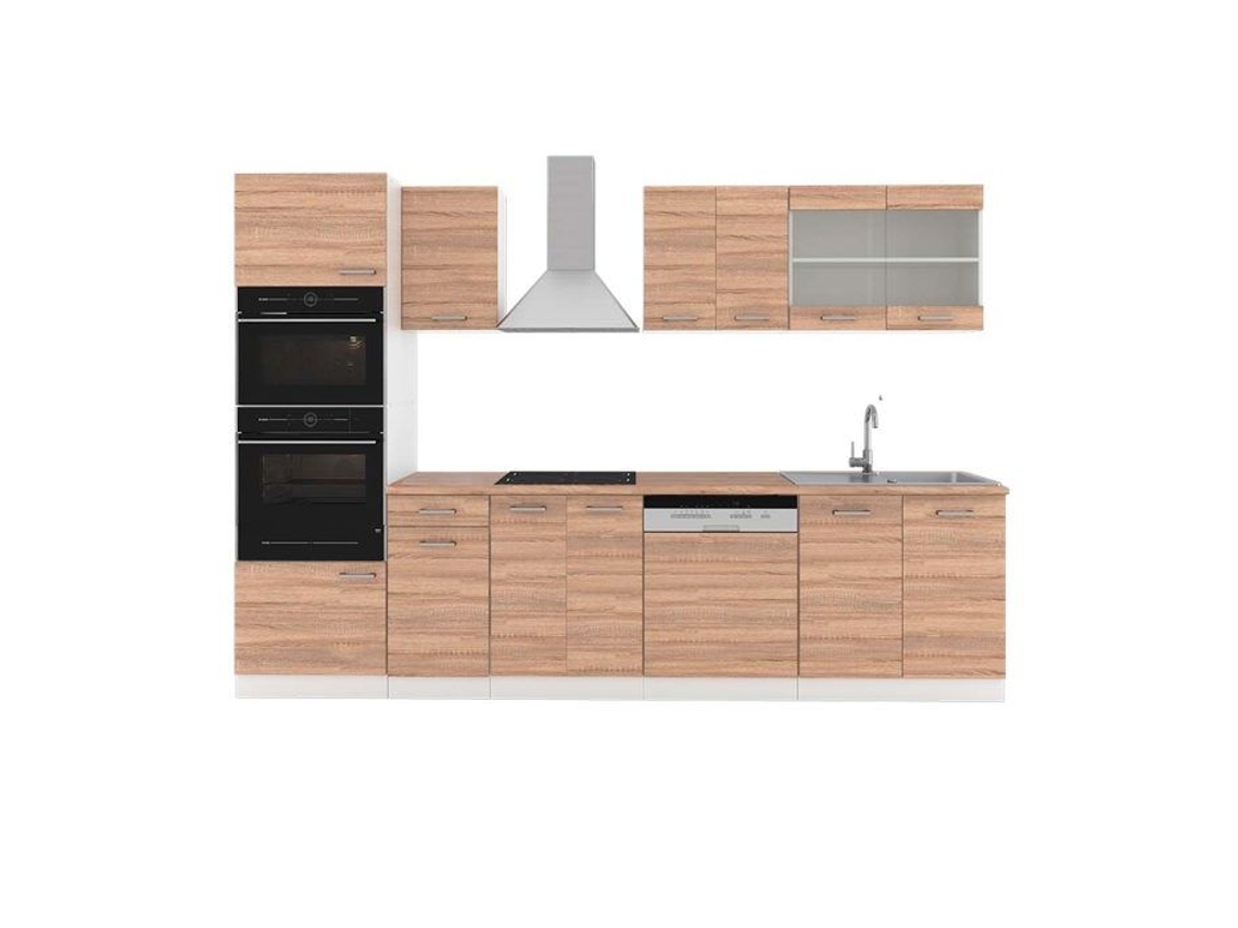Cozinha R-Line, 300 cm com armário alto, PT Carvalho, Sonoma/branco, Vicco