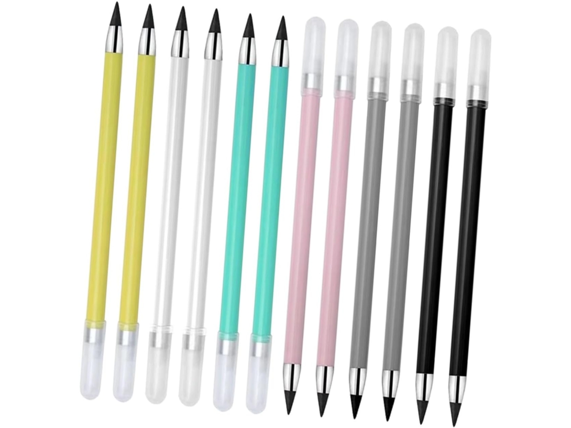 12pièces Crayons Éternels Réutilisables De Noirs Jaunes Verts Roses Blas