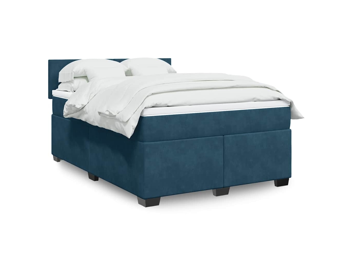 Vidaxl Cama Com Molas/colchão 160x200 Cm Veludo Azul