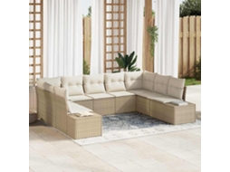 Vidaxl Conjunto De Sofá De Jardim 9 Unid. Bege Vime Pe