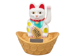 Gato da Sorte Solar Acenando, Ornamento de Plástico, Casa, Escritório, Mesa, Branco