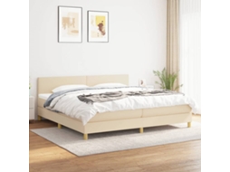 Cama Com Molas/colchão 200x200 Cm Tecido Cor Creme