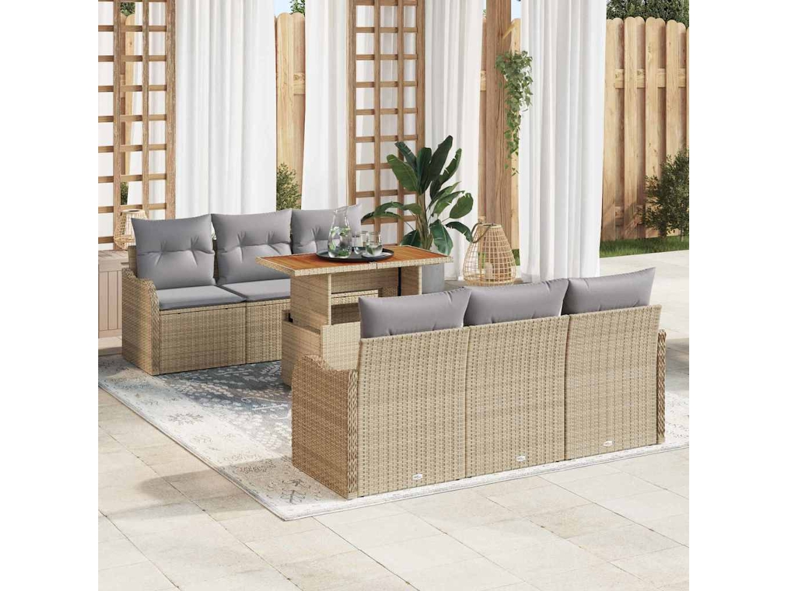 Vidaxl Conjunto De Sofá De Jardim 7 Unid. Bege Rattan Sintético