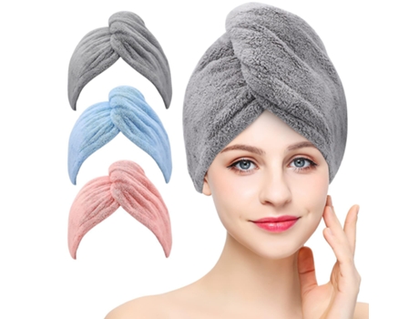 Toalha De Microfibra De Secagem Rápida Para Cabelo, Pacote Com 3 - Turbante De Banho Macio E Absorvente Para Mulheres (rosa, Azul, Cinza)