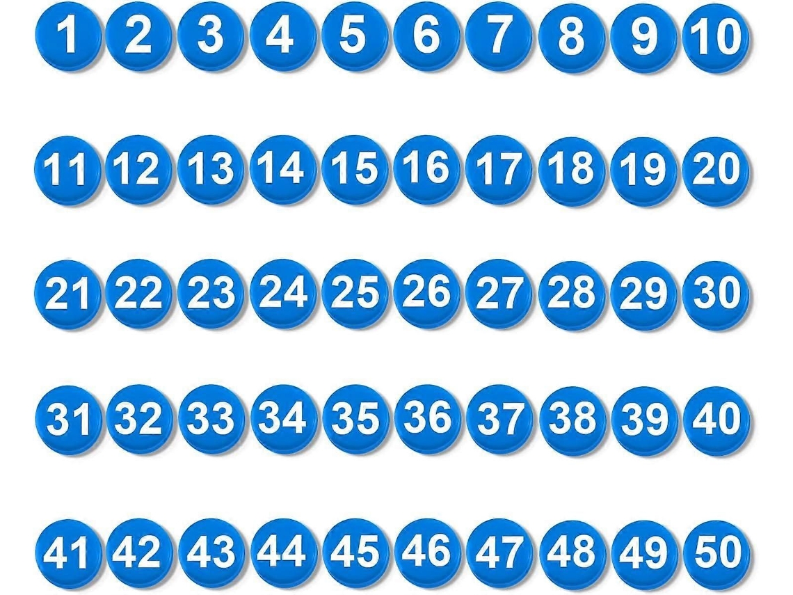 50 Ímãs De Números 1-50, 0,79 Polegadas, Azuis Multiuso Para Geladeira