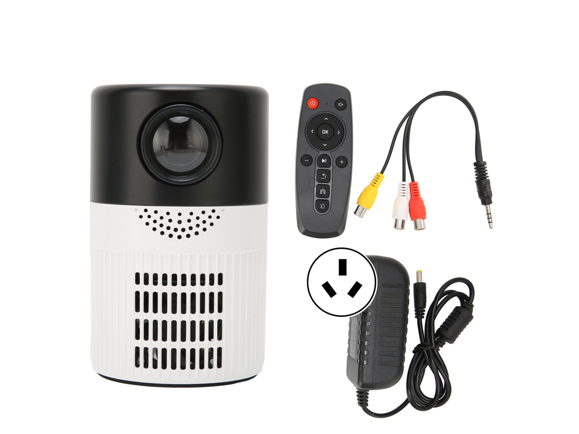 Miniprojetor portátil Slwomoose HD 1080P com áudio de cinema e ventilador duplo para DVD, 100 V-240 V, preto e branco, plugue australiano