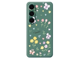 Capa Tkdaddy Para Samsung Galaxy S25 Com Estampa De Flores Pequenas E Bordas Retas Em Tpu, Capa Traseira Verde