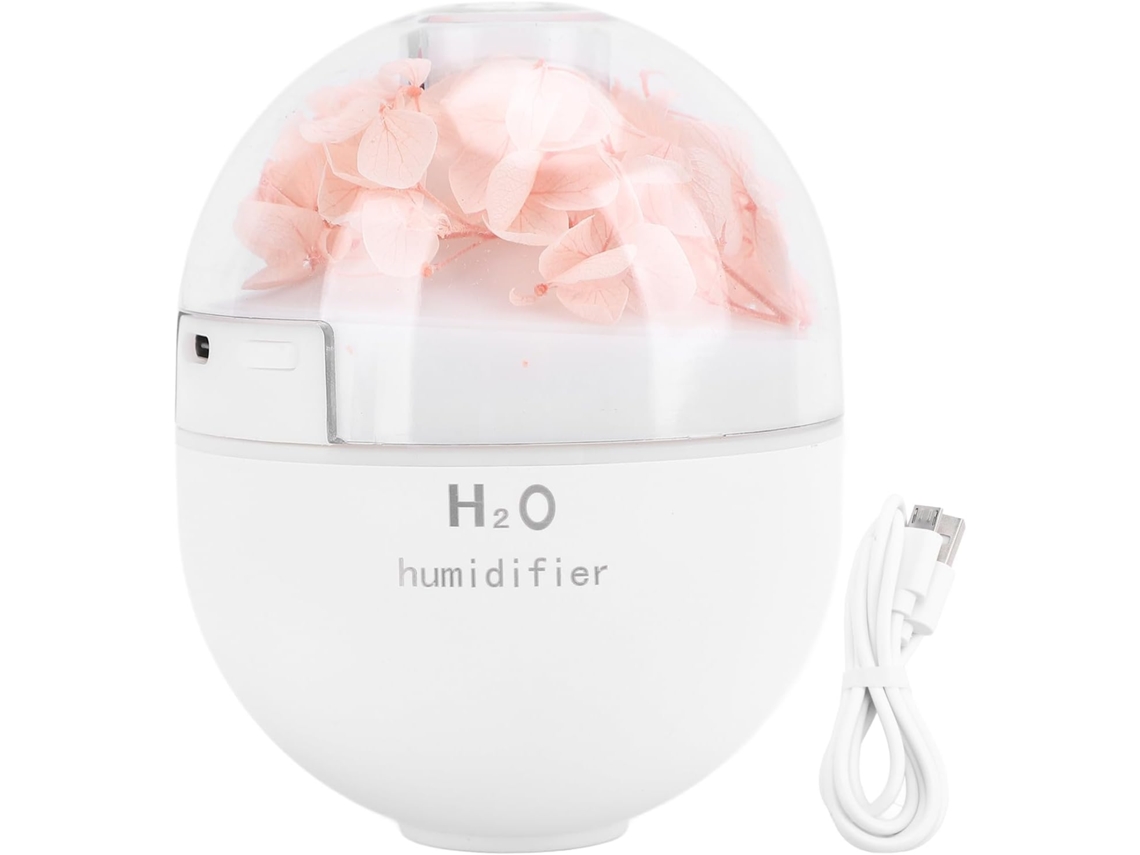 Umidificador Usb Mini Com Flores Preservadas, Luz Noturna Suave