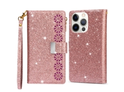 Capa Em Couro Pu Para Apple Iphone 16 Pro Ouro Rosa