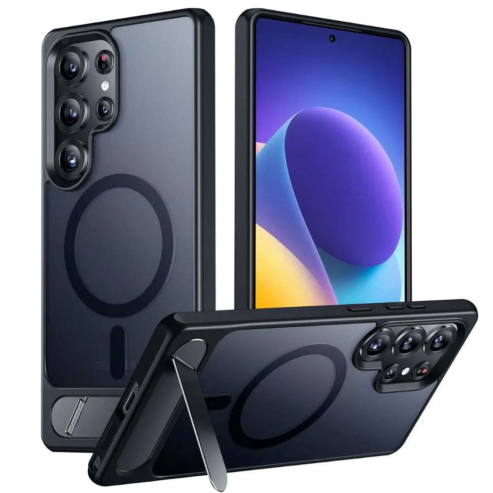 (preto, Galaxy S24) Capa Para Celular Fosca À Prova De Choque, Agradável Ao Toque E Com Suporte Magnético Dobrável Elegante.