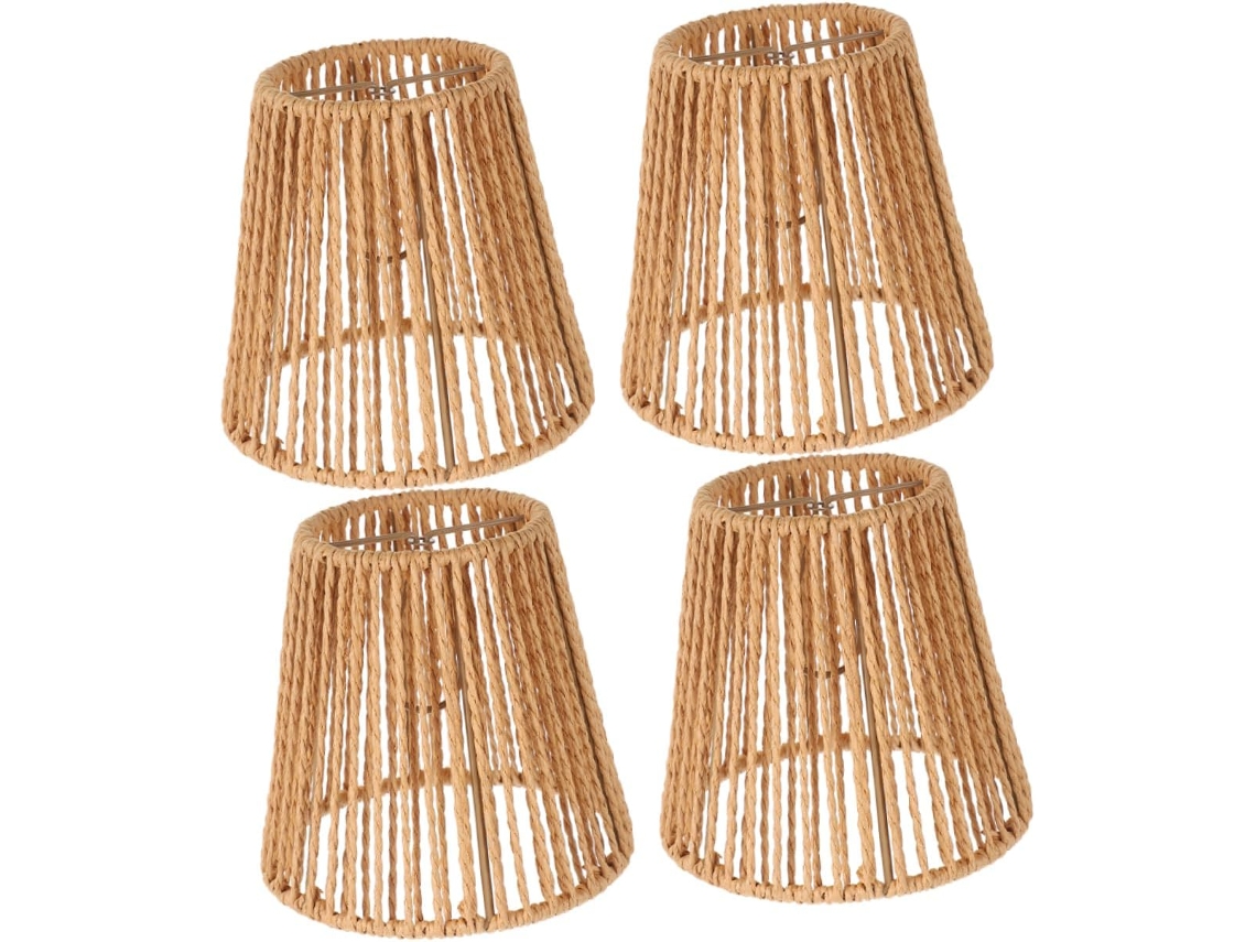 Conjunto De 4 Peças De Abajures Pequenos Em Rattan Sintético Trançado À Mão Para Luminárias De Teto Gokoco