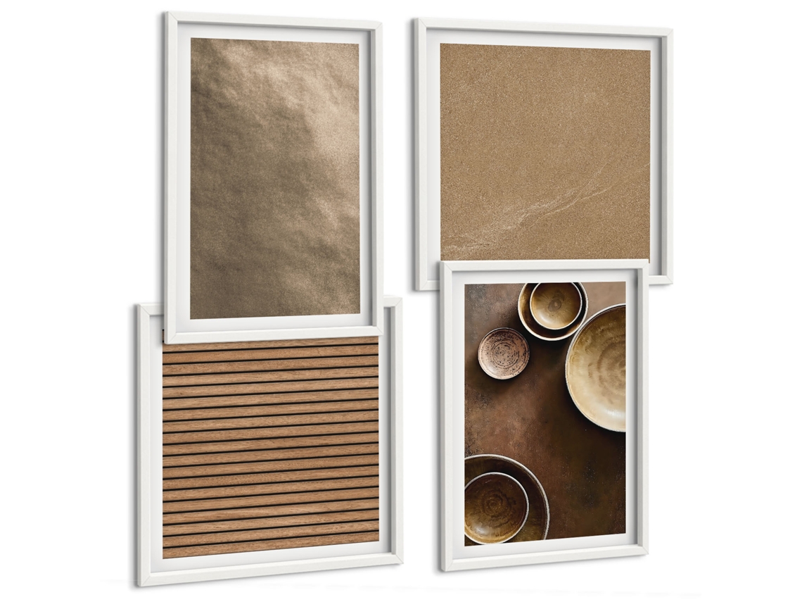 Composição De Quadros Estruturas De Pedra Minimalistas Espelharte (4 Peças)