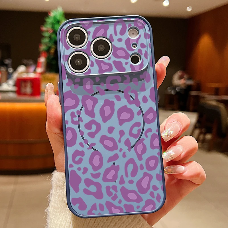 Capa Magnética Para Iphone 15 Pro Com Estampa De Leopardo (azul), Resistente A Impactos E Com Proteção Para A Lente.