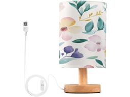 Abajur De Cabeceira Em Aquarela Com Estampa Flores Silvestres, Com Porta Usb, Sem Necessidade De Lâmpada, Luz Led Quente