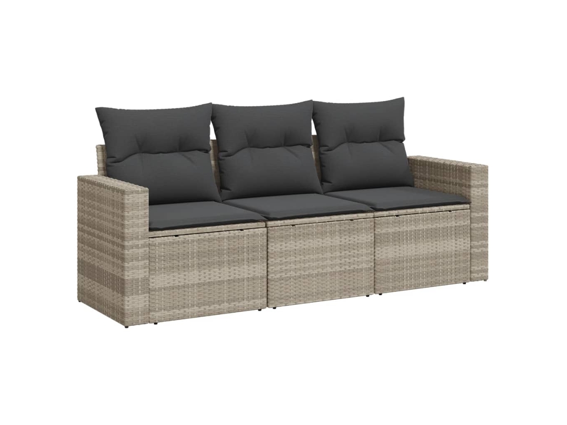 Maison Exclusive - 3 Pcs Conj. Sofás Jardim C/ Almofadões Vime Pe Cinzento-claro