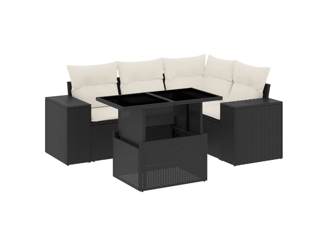 Conjunto 5 Sofás de Jardim com Almofadões VIDAXL Vime Pe Preto