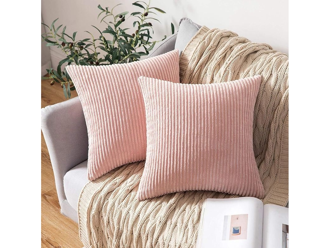2026 funda de Almohada Cuadrada de Veludo Rayado Suave para Hogar Rosa 45x45cm Set de 2