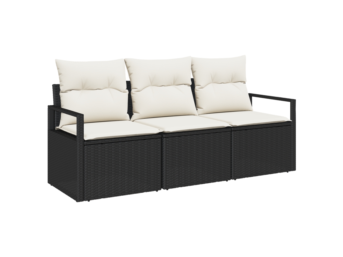 Conjunto 3 Sofá De Jardim Vidaxl Preto Vime Pe (175 X 62 X 85 Cm)