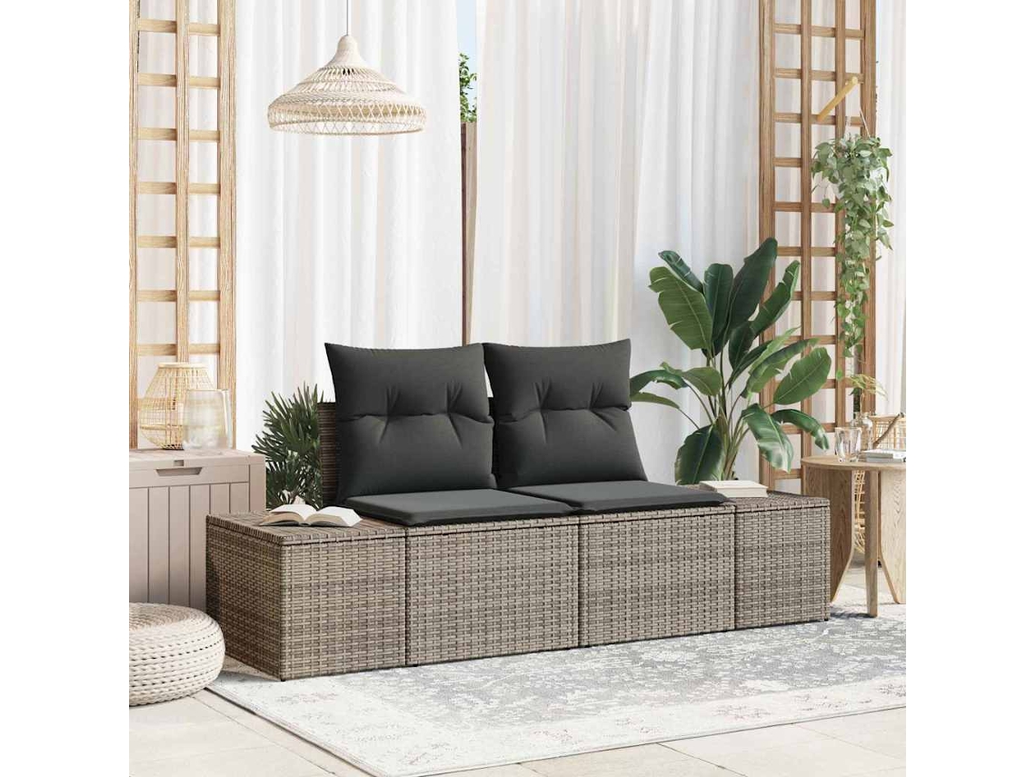 Vidaxl Sofá De Jardim Com Almofada Cinzeto 184 X 62 X 69 Cm Vime Pe