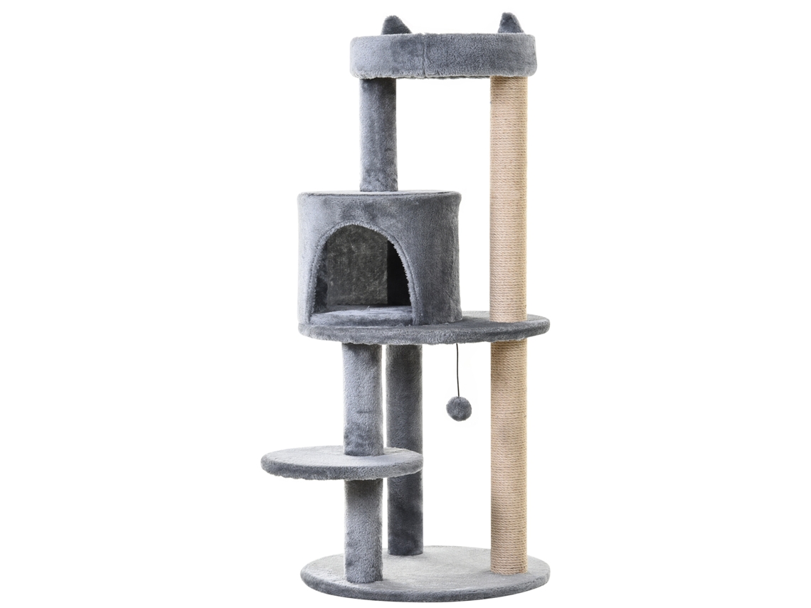 Arranhador 104cm Com Casota, Bolas, Sisal, Até 4,5kg, Cinza