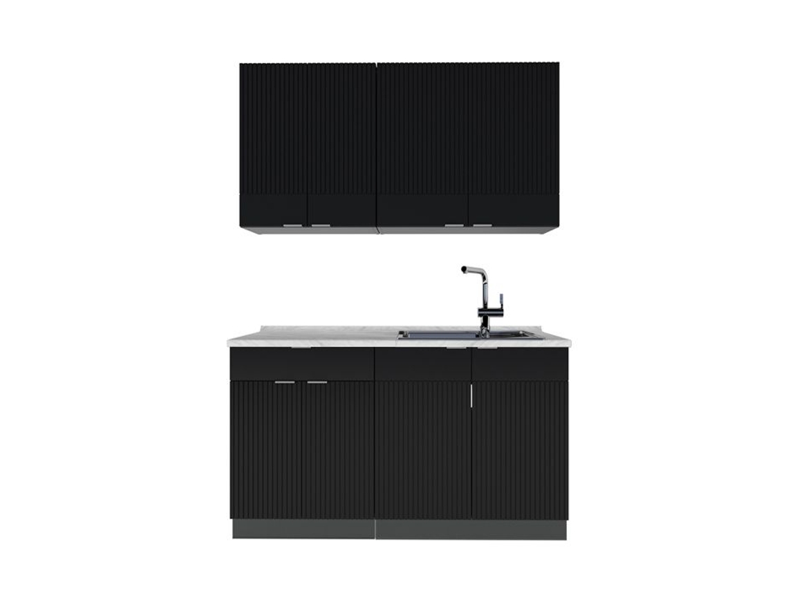 Cozinha Fame Line, 140cm, Pt Mármore, Preto Riscado/antracite, Antracite, Vicco