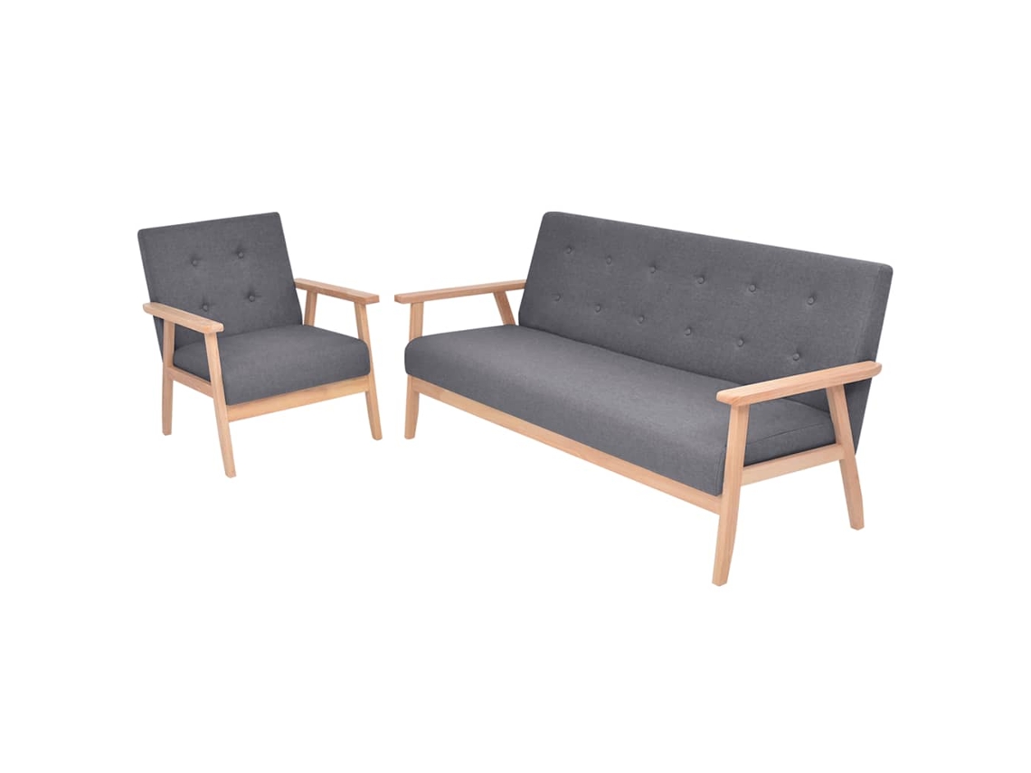 Vidaxl Conjunto De Sofás 2 Pcs Tecido Cinzento Escuro