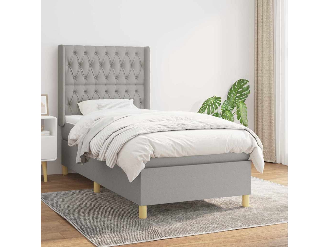 Vidaxl Cama Com Molas/colchão 100x200 Cm Tecido Cinzento-claro