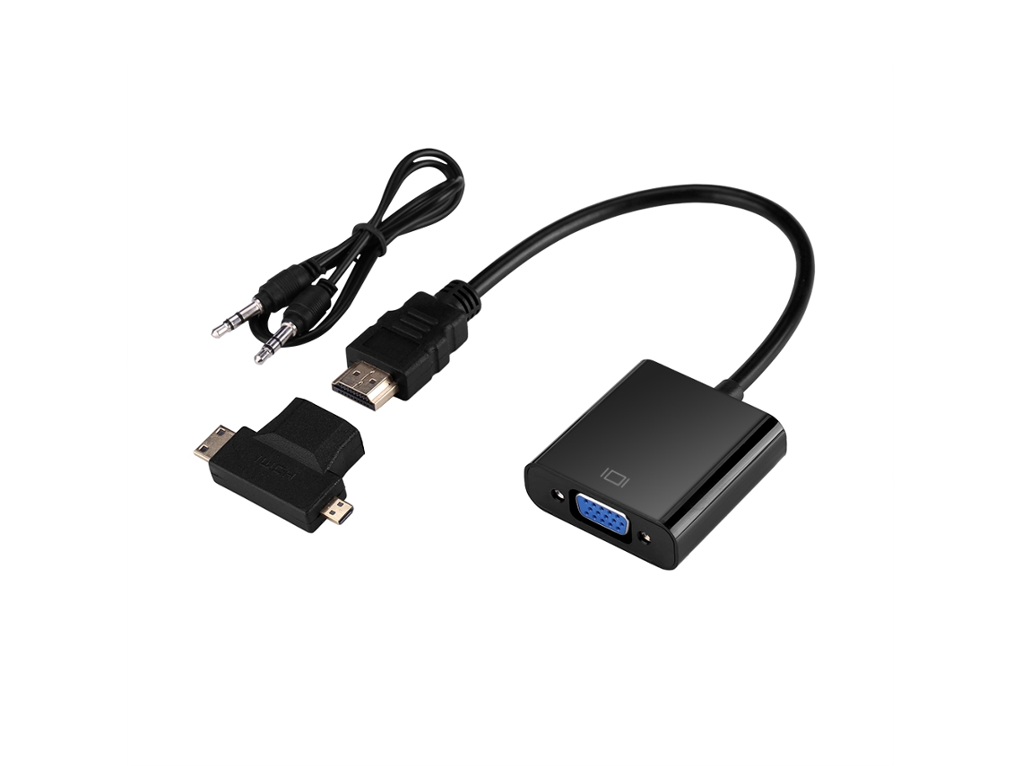 Aetheria adaptador Hdmi para Vga com Cabo de Áudio Conector Micro+mini Hdmi Tipo T para Ps3 Ps4 Xbox360 Preto
