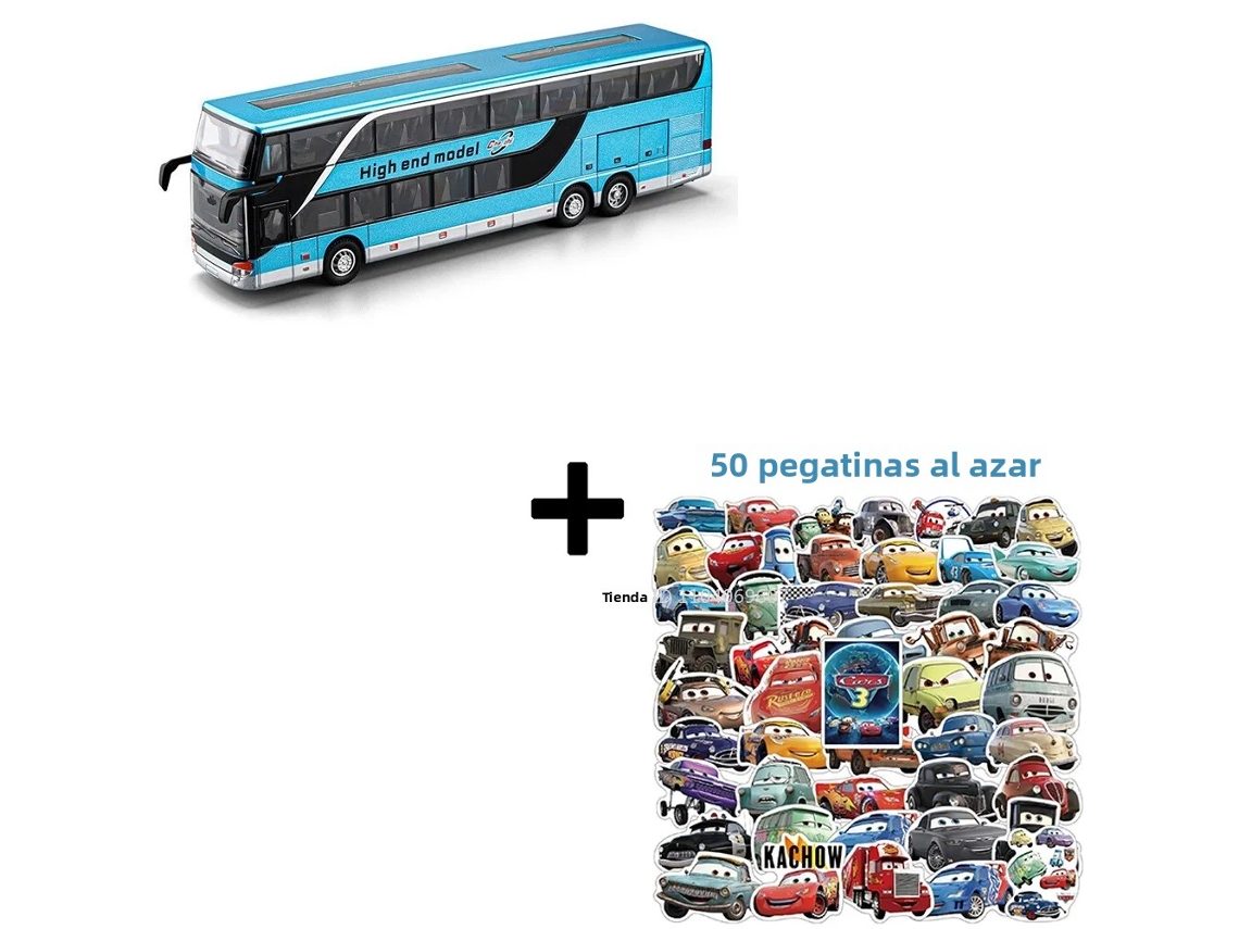 (azul Com Adesivos) Modelo De Ônibus De Dois Andares Em Escala 1:30, Brinquedo De Metal, Com Efeitos De Som E Luz.