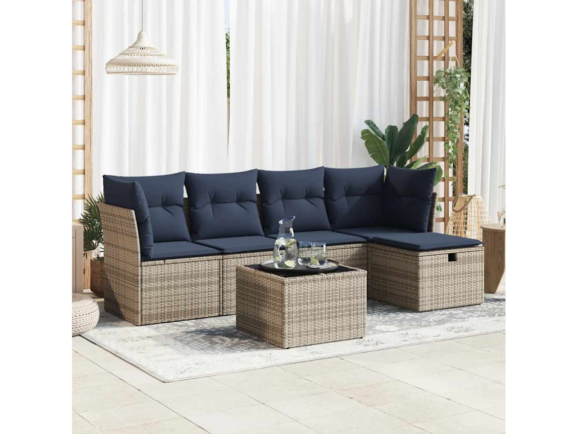 Vidaxl 6 Pcs Conjunto Sofás de Jardim com Almofadões Vime Cinzento