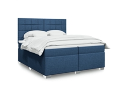 Vidaxl Cama Com Molas/colchão 200x200 Cm Tecido Azul