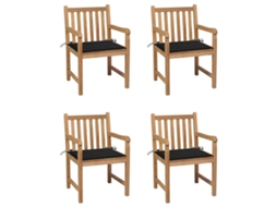 Vidaxl Cadeiras De Jardim C/ Almofadões Pretos 4 Pcs Teca Maciça